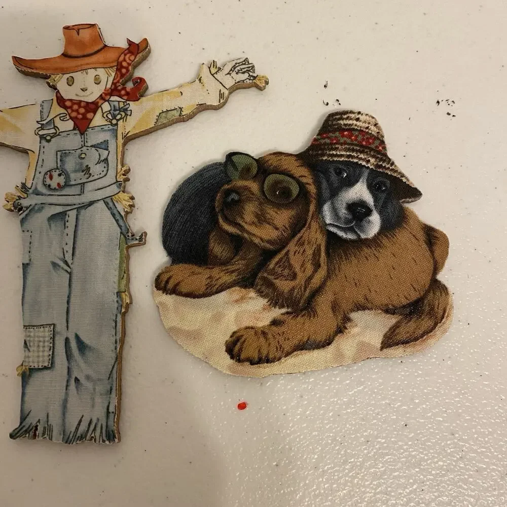 c1880 Victorian Collections DieCut DOG & Scarecrow Antique Scrap Ephemera Lotof2
